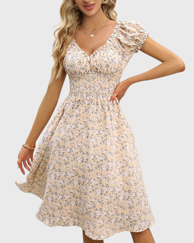 Noor™ | Blommig Klänning med Puffärmar