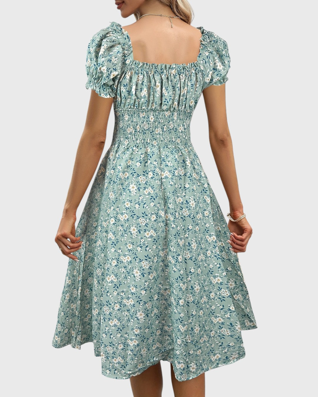 Noor™ | Blommig Klänning med Puffärmar