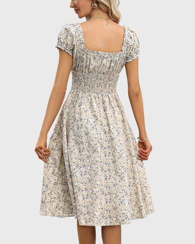 Noor™ | Blommig Klänning med Puffärmar