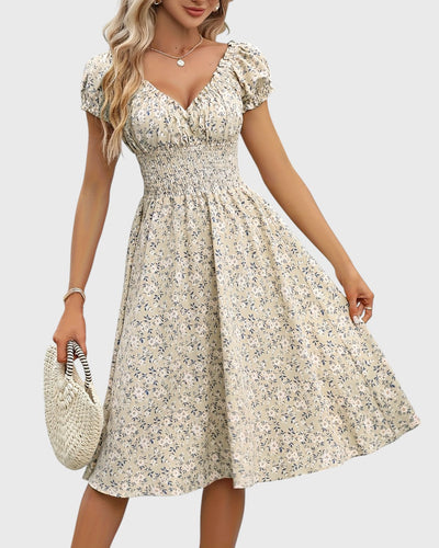 Noor™ | Blommig Klänning med Puffärmar