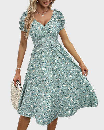 Noor™ | Blommig Klänning med Puffärmar