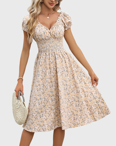 Noor™ | Blommig Klänning med Puffärmar