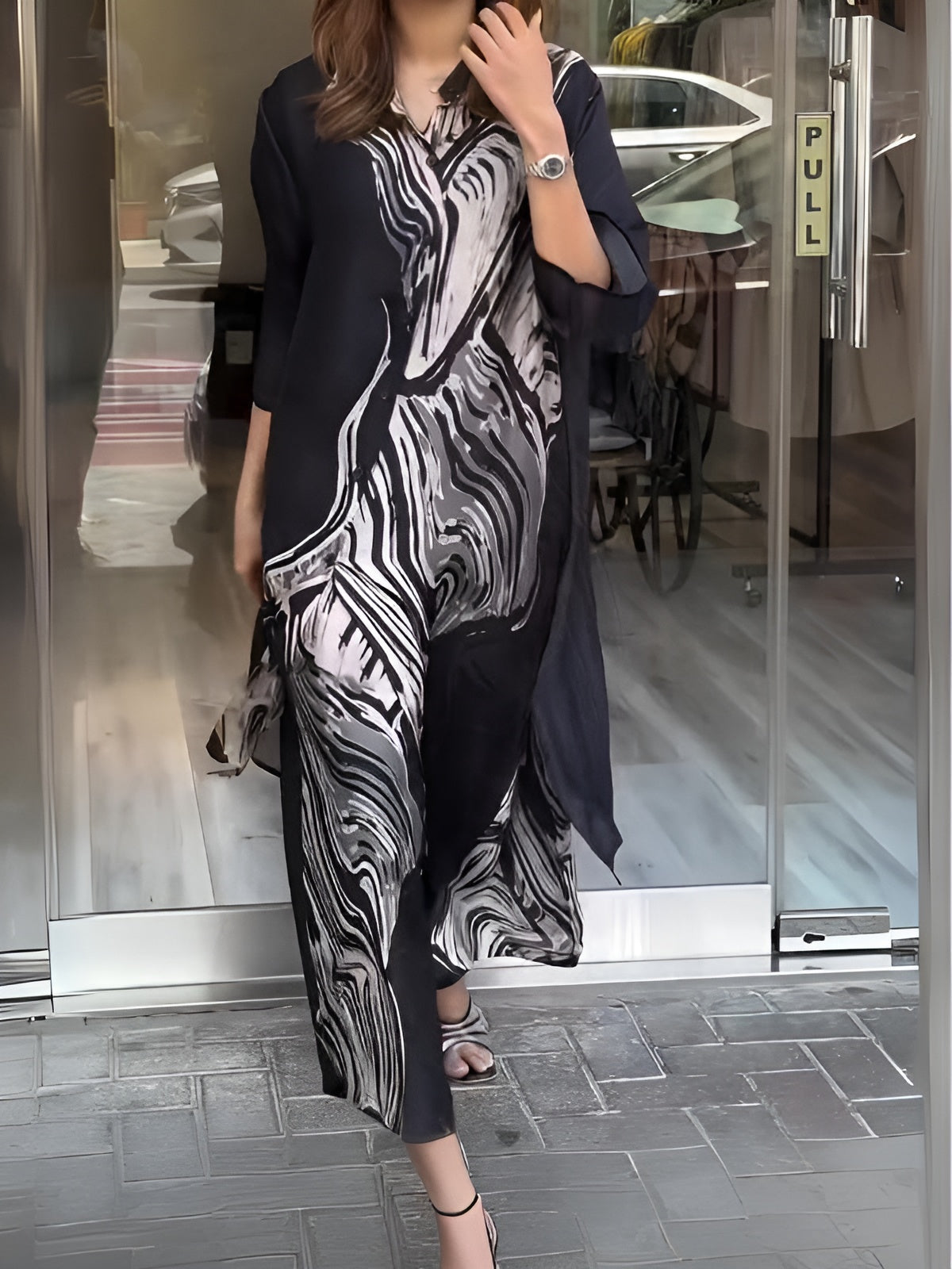 Åsa™ | Lapel Button Print Svart Set